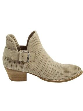 Dolce Vita Tan Simon Ankle Boots Perforated Suede Buckle Strap Pointed Toe 7.5